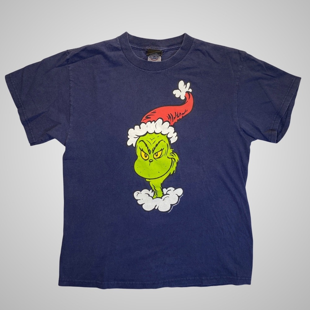 Vintage 2001 Dr Seuss The Grinch Graphic T-Shirt Mens Medium‎ Navy Blue Delta M